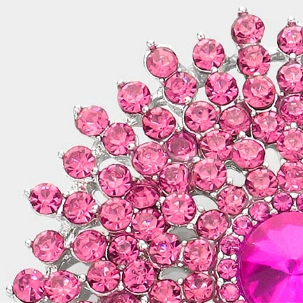 Pink Brooch Crystal Pin Bubble Stone Circle Style Rhinestones Bling Accessory - Picture 2 of 3